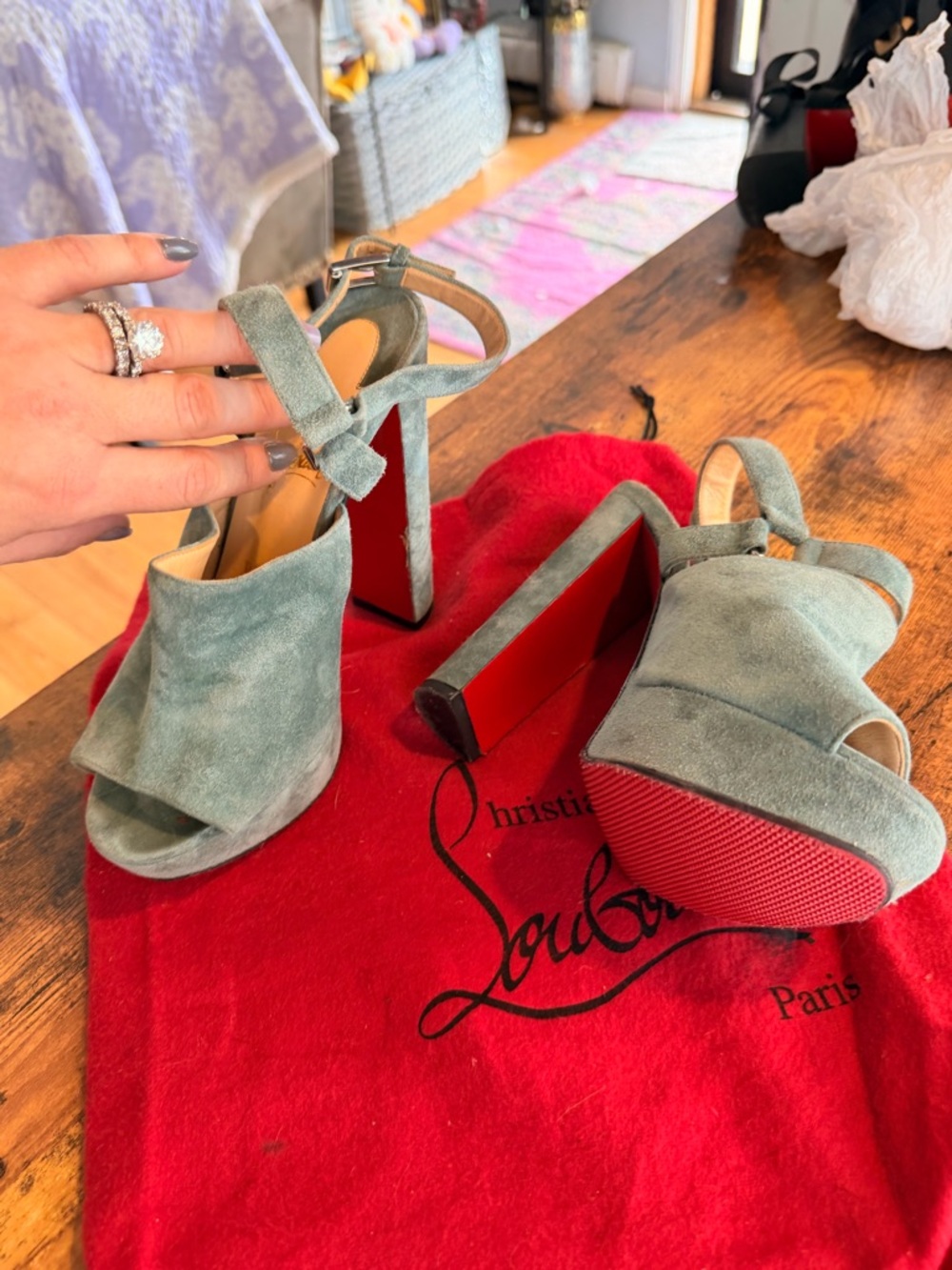 Christian Louboutin Tamilia 140 Suede pale blue platform heels - Picture 14 of 14
